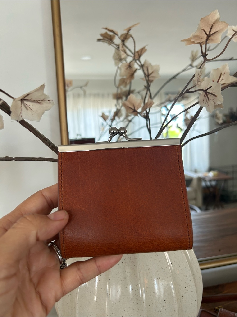 Montana west MW 
Classic Kiss-Lock Coin Purse in Cognac Brown Leather